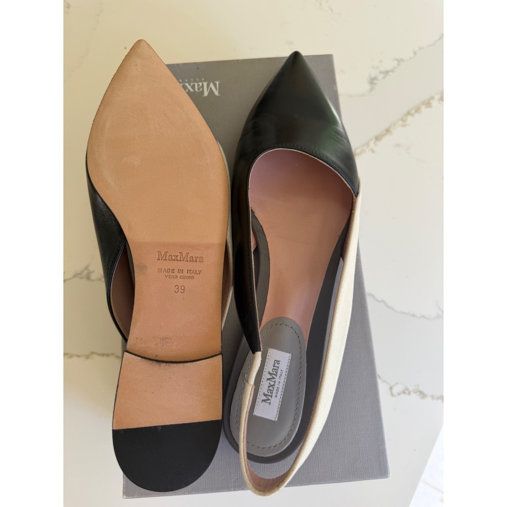 Max Mara Black Leather Two-Tone Pointed Toe Slingback Flats Made in Italy 39 - Picture 6 of 6